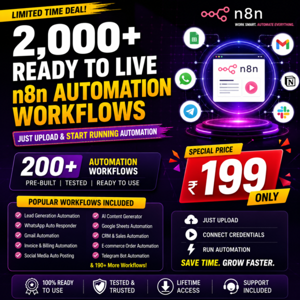 2000+ n8n Workflows Pack – Only ₹199 ⚡